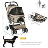 Travel Pet Stroller One-Click Fold Jogger Pushchair with Swivel Wheels, Brakes, Basket Storage, Safety Belts, Canopy, Brown