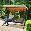 2-Person Outdoor Swing, Patio Swing Bench with Adjustable Tilt Canopy, Cup Holder and Storage Tray, Steel Frame, Brown