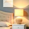 Coastal Contemporary Table Lamp, Bedside Reading Light with White Fabric Lampshade and Rattan Base for E27 LED, Natural