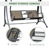 2-Person Outdoor Swing, Patio Swing Bench with Adjustable Tilt Canopy, Cup Holder and Storage Tray, Steel Frame, Brown