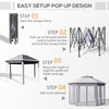 13'x11' Pop Up Gazebo, Double Roof Canopy Tent with Mesh Sidewalls, Height Adjustable and Carrying Bag, Event Tent for Patio Backyard, Grey