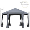 13' x 13' Heavy Duty Pop Up Canopy with Hexagonal Shape, 6 Mesh Sidewall Netting, 3-Level Adjustable Height and Strong Steel Frame, Grey