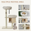 3-Level Cat Tree with Scratching Posts Cat Tower with Funny Cat Badminton Soft Cushion Multi-Platforms Natural