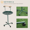 49" Rolling Bird Play Stand With Wheels Durable Stainless Steel T-Stand Bird Training Activity Playground With Perch 2 Stainless Steel Bowls