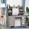 Computer Desk with Hutch and Storage Cabinet Home Office Computer Workstation  Study Writing Table Grey