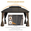 10x12 Hardtop Gazebo with Aluminum Frame, Permanent Metal Roof Gazebo Canopy with Curtains and Netting for Garden, Patio, Backyard, Brown