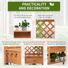 Garden Potting Bench, Outdoor Wooden Workstation Table w/ Metal Screen, Drawer, Hooks, Storage Shelf, and Lattice Back for Patio and Porch