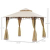 10'x10' Outdoor Patio Gazebo Canopy Metal Canopy Tent with 2-Tier Roof and Mesh Netting for Backyard, Beige