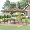 10x12 Galvanized Steel Gazebo with Wooden Frame, Permanent Metal Roof Gazebo Canopy for Garden, Patio, Backyard, Brown