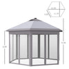 13' x 11' Pop Up Gazebo Tent, Hexagonal Canopy w/ Solar LED Light, Remote Control, Mesh Netting, Height Adjustable, Top Vents and Carrying