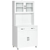 67" Buffet with Hutch, Modern Kitchen Pantry, Freestanding Storage Cabinet with Framed Glass Doors, Shelves and Drawers, White