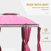 11.5' Steel Outdoor Patio Gazebo Canopy with Double roof Romantic Round Design & Included Side Curtains, Wine Red