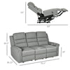 Modern 3 Seater Manual Reclining Sofa Lounger with Easy Pull Handles, and Adjustable Footrest, Grey