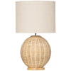 Coastal Contemporary Table Lamp, Bedside Reading Light with White Fabric Lampshade and Rattan Base for E27 LED, Natural