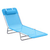 Portable Sun Lounger, Lightweight Folding Chaise Lounge Chair w/ Adjustable Backrest & Pillow for Beach, Poolside and Patio, Blue