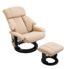 Recliner with Ottoman Footrest, Recliner Chair with Vibration Massage, Faux Leather and Swivel Wood Base for Living Room and Bedroom, Beige