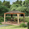 10' x 12' Hardtop Polycarbonate Gazebo Canopy Aluminum Frame Pergola w/ Netting and Sidewalls for Garden, Patio, Khaki