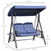 2-Person Patio Swing Chair Outdoor Canopy Swing with Adjustable Shade, Soft Cushions, Throw Pillows and Tray for Backyard, Dark Blue