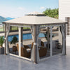 10' x 10' Patio Gazebo Outdoor Canopy Shelter with Aluminum Frame, Double Tier Roof, Netting and Curtains for Garden, Lawn, Cream White