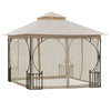 10' x 10' Patio Gazebo Canopy Outdoor Pavilion with Mesh Netting SideWalls, 2-Tier Polyester Roof, & Steel Frame