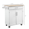 Kitchen Island Cart Rolling Trolley Cart with Drawer, Storage Cabinet & Towel Rack, White