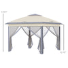 11' x 11' Pop Up Canopy, Double Roof Foldable Canopy Tent with Zippered Mesh Sidewalls, Height Adjustable and Carrying Bag, Event Tent for Patio Garden Backyard, Beige