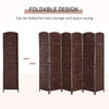 6' Tall Wicker Weave 6 Panel Room Divider Wall Divider, Brown