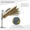 10ft Solar LED Cantilever Umbrella, Offset Hanging Umbrella with 360Â°Rotation, Cross Base, 8 Ribs, Tilt and Crank for Yard, Garden, Khaki