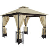 13' x 11' Patio Gazebo Canopy Garden Tent Sun Shade, Outdoor Shelter with 2 Tier Roof, Netting and Curtains, Steel Frame for Garden, Beige