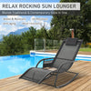 Outdoor Rocking Chair, Patio Sling Sun Lounger, Pocket, Recliner Rocker, Lounge Chair with Detachable Pillow for Deck, Garden or Pool, Black