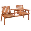 Wooden Garden Bench with Umbrella Hole & Middle Table, Outdoor Loveseat, 2 Person Chair for Garden, Patio, Balcony, Orange