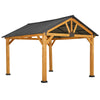 11x13 Hardtop Gazebo with Wooden Frame, Permanent Metal Roof Gazebo Canopy with Ceiling Hook for Garden, Patio, Backyard