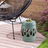 14" x 17" Ceramic Side Table Garden Stool with Knotted Ring Design & Glazed Strong Materials, Antique Blue