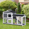 2-Story Rabbit Hutch Wooden Bunny Hutch Cage Small Animal House with Ramp, No Leak Tray, Weatherproof Roof and Outdoor Run, Grey