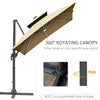 10ft Solar LED Cantilever Umbrella, Offset Hanging Umbrella with 360Â°Rotation, Cross Base, 8 Ribs, Tilt and Crank for Yard, Garden, Khaki