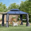 10x12 Hardtop Gazebo with Aluminum Frame, Polycarbonate Gazebo Canopy with Curtains, Netting for Garden, Patio, Backyard, Grey