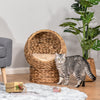 Natural Braided Banana Leaf Cat Bed Basket Pet House with Cushion