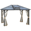 12' x 10' Hardtop Polycarbonate Gazebo Canopy Aluminum Frame Pergola with Top Vent and Netting for Garden, Patio, Grey