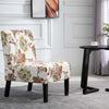 Linen Fabric Dining Chair with Pine Wood Legs and Sponge Padded Cushion, for Living Room, Dining Room, Flower Pattern