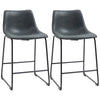 Counter Height Bar Stools Set of 2, Vintage PU Leather Barstools with Footrest for Dining Room, Home Bar, Kitchen, Black