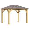 10x12 Galvanized Steel Gazebo with Wooden Frame, Permanent Metal Roof Gazebo Canopy for Garden, Patio, Backyard, Brown