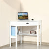 Corner Desk, Triangle Computer Desk with Drawer and Storage Shelves for Small Spaces, Home Office Workstation, White