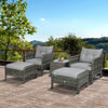 5 Pcs Rattan Wicker Lounge Chair Outdoor Patio Conversation Set with 2 Cushioned Chairs, 2 Ottomans & Tempered Glass Top Coffee Table, Grey